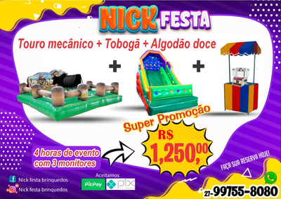 Aluguel de Touro Mecânico + Tobogã + Algodão Doce